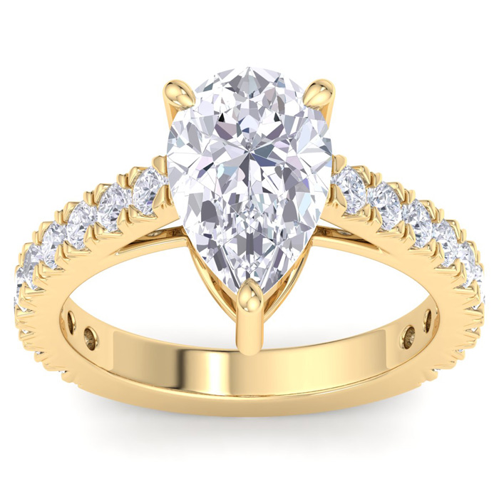3 Carat Pear Shape Lab Grown Diamond Classic Engagement Ring In 14K Yellow Gold (5.1 G) (G-H, VS2) By SuperJeweler