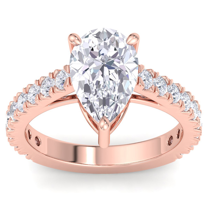 3 Carat Pear Shape Lab Grown Diamond Classic Engagement Ring In 14K Rose Gold (5.1 G) (G-H, VS2) By SuperJeweler