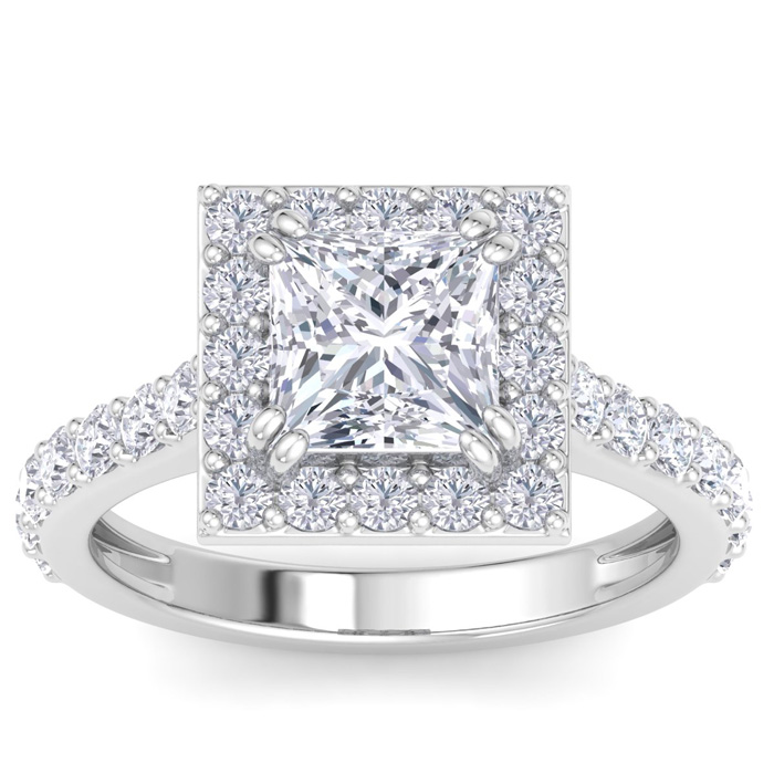 3 Carat Princess Cut Lab Grown Diamond Halo Engagement Ring In 14K White Gold (5.3 G) (G-H, VS2) By SuperJeweler