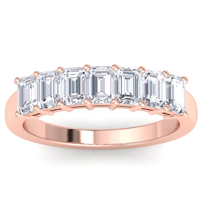 1 Carat Emerald Cut 7 7 Diamond Ring In 14K Rose Gold (2.4 G) (G-H, SI1), Size 4 By SuperJeweler
