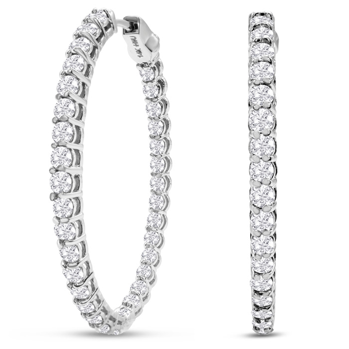 3 Carat Oval Shape Lab Grown Diamond Inside Out Hoop Earrings in 