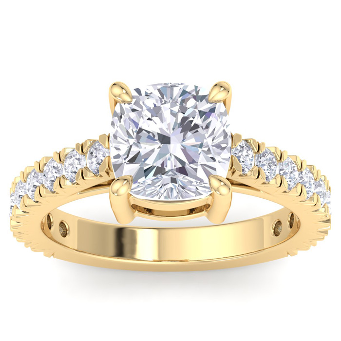 4 Carat Cushion Cut Lab Grown Diamond Classic Engagement Ring in 14K Yellow Gold (5.3 g) (1 Color  VS2)  Size 8.5 by SuperJeweler