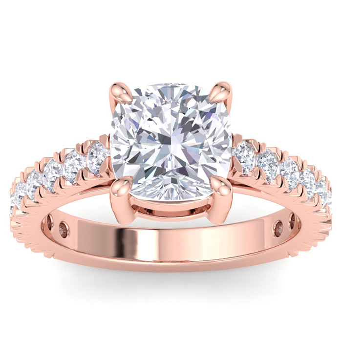 4 Carat Cushion Cut Lab Grown Diamond Classic Engagement Ring in 14K Rose Gold (5.3 g) (1 Color  VS2)  Size 4.5 by SuperJeweler