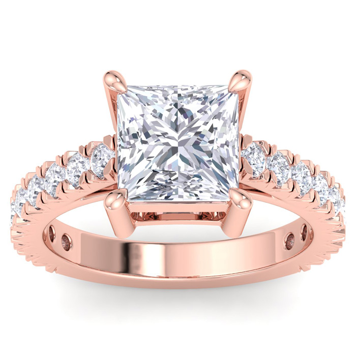 4 Carat Princess Cut Lab Grown Diamond Classic Engagement Ring in 14K Rose Gold (5.5 g) (1 Color  VS2)  Size 9.5 by SuperJeweler