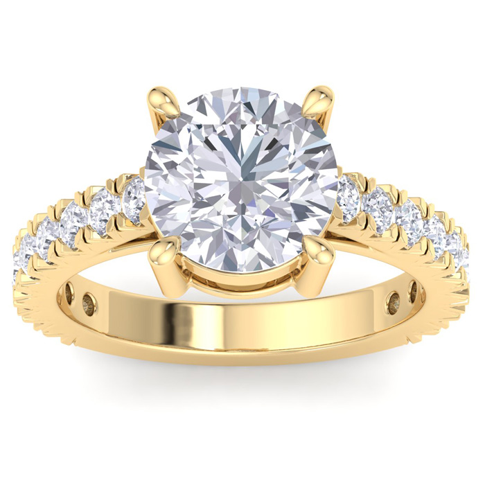 4 Carat Round Lab Grown Diamond Classic Engagement Ring in 14K Yellow Gold (5.3 g) (1 Color  VS2)  Size 4 by SuperJeweler