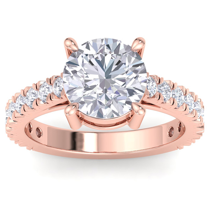 4 Carat Round Lab Grown Diamond Classic Engagement Ring in 14K Ro