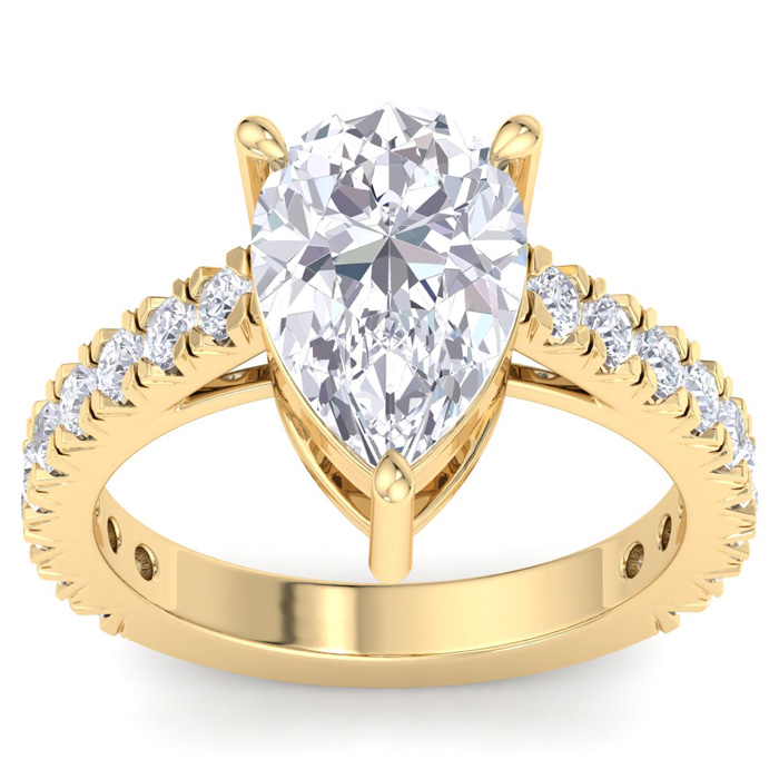 4 Carat Pear Shape Lab Grown Diamond Classic Engagement Ring in 14K Yellow Gold (5.3 g) (1 Color  VS2)  Size 4 by SuperJeweler