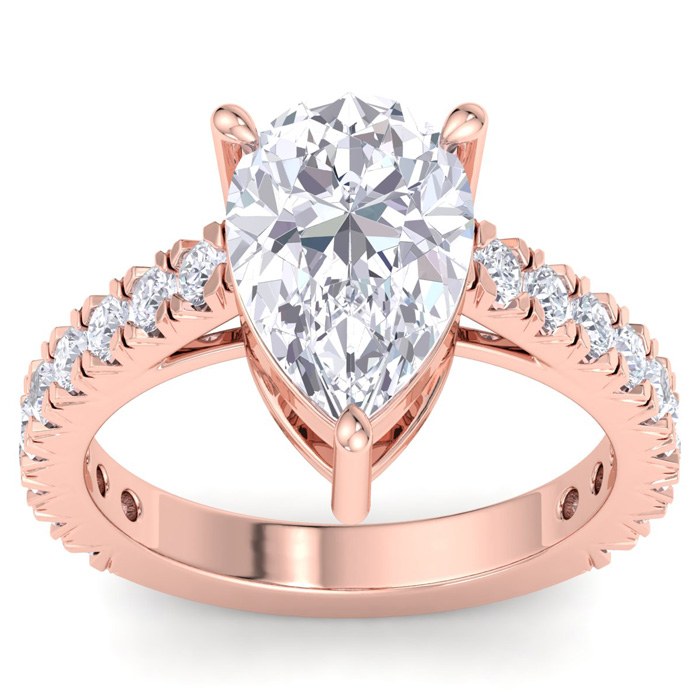 4 Carat Pear Shape Lab Grown Diamond Classic Engagement Ring in 14K Rose Gold (5.3 g) (1 Color  VS2)  Size 8.5 by SuperJeweler