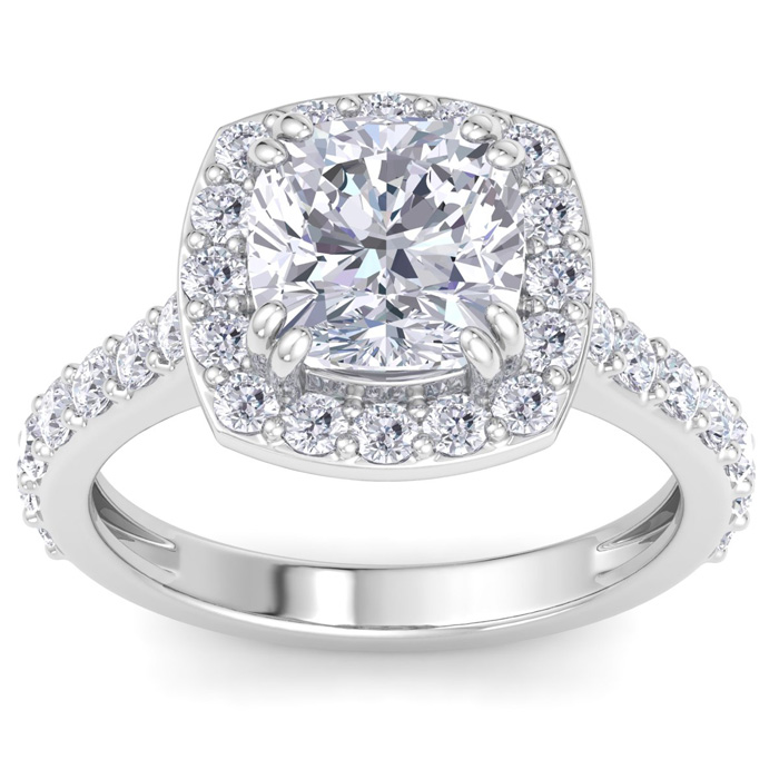 4 Carat Cushion Cut Lab Grown Diamond Halo Engagement Ring in 14K