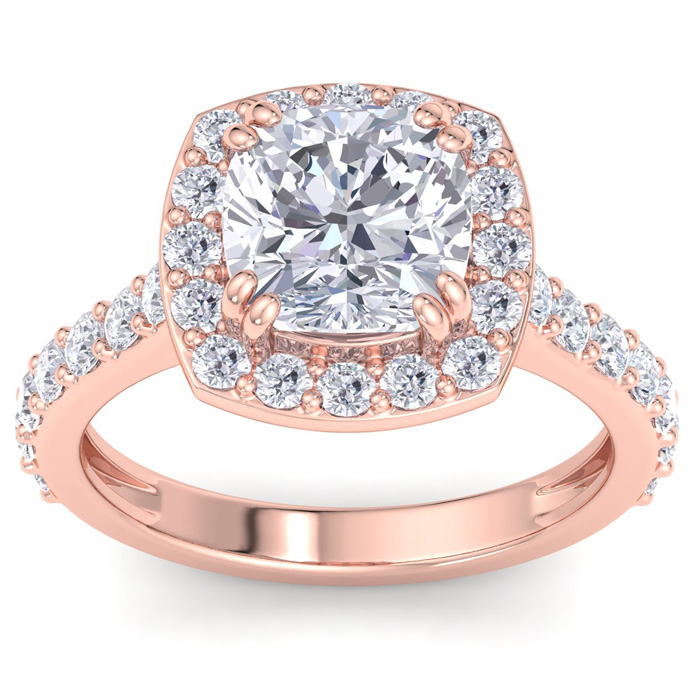 4 Carat Cushion Cut Lab Grown Diamond Halo Engagement Ring in 14K Rose Gold (5.5 g) (1 Color  VS2)  Size 5.5 by SuperJeweler