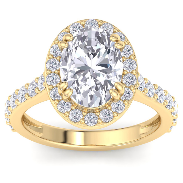 4 Carat Oval Shape Lab Grown Diamond Halo Engagement Ring in 14K Yellow Gold (5.4 g) (1 Color  VS2)  Size 7 by SuperJeweler