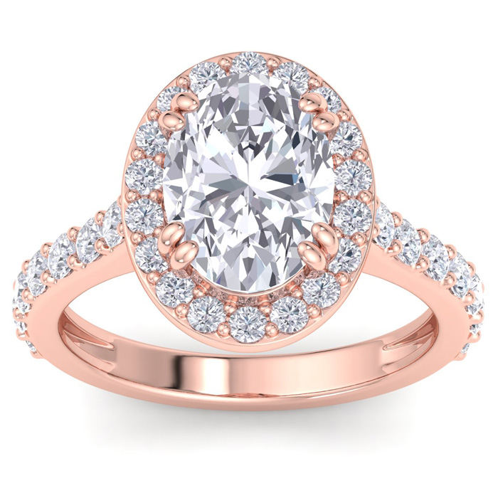 4 Carat Oval Shape Lab Grown Diamond Halo Engagement Ring in 14K Rose Gold (5.4 g) (1 Color  VS2)  Size 8.5 by SuperJeweler