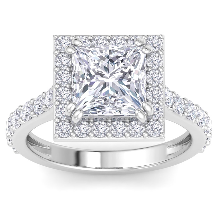 4 Carat Princess Cut Lab Grown Diamond Halo Engagement Ring in 14K White Gold (5.6 g) (1 Color  VS2)  Size 6 by SuperJeweler