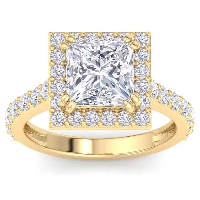 4 Carat Princess Cut Lab Grown Diamond Halo Engagement Ring in 14K Yellow Gold (5.6 g) (1 Color  VS2)  Size 7.5 by SuperJeweler