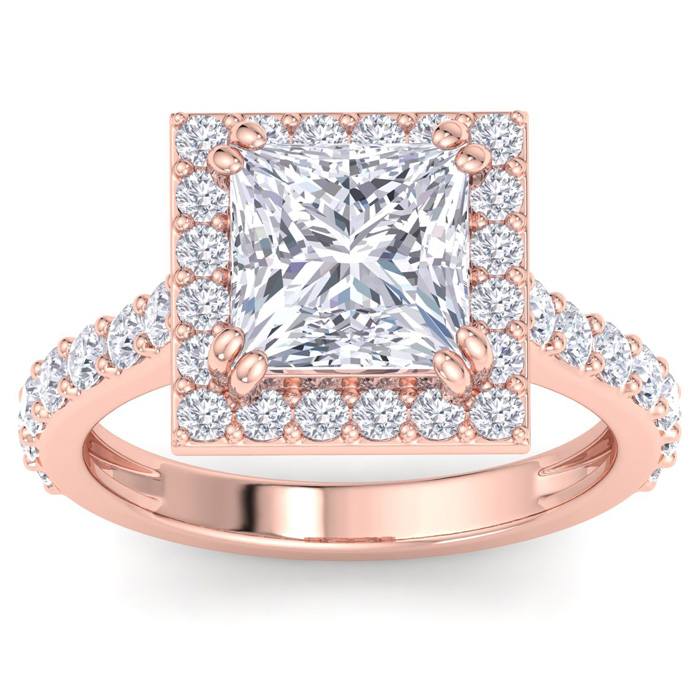 4 Carat Princess Cut Lab Grown Diamond Halo Engagement Ring in 14K Rose Gold (5.6 g) (1 Color  VS2)  Size 9 by SuperJeweler