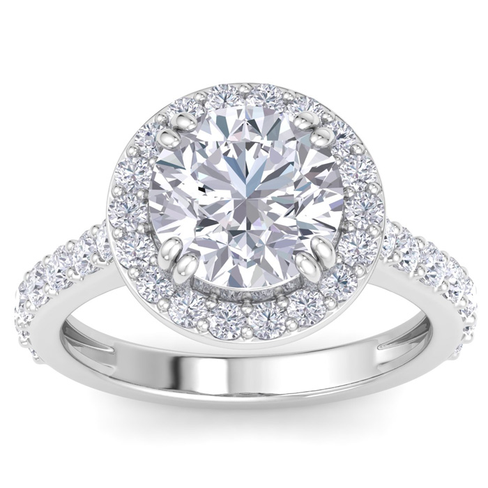 4 Carat Round Lab Grown Diamond Halo Engagement Ring in 14K White