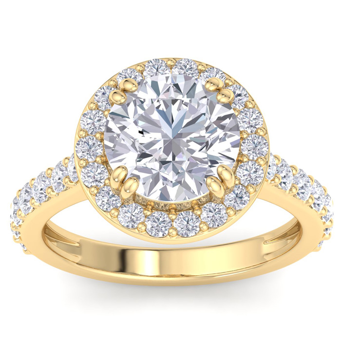 4 Carat Round Lab Grown Diamond Halo Engagement Ring in 14K Yellow Gold (5.4 g) (1 Color  VS2)  Size 6.5 by SuperJeweler