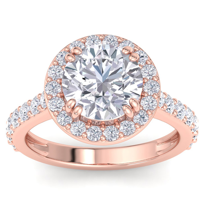 4 Carat Round Lab Grown Diamond Halo Engagement Ring in 14K Rose Gold (5.4 g) (1 Color  VS2)  Size 9 by SuperJeweler