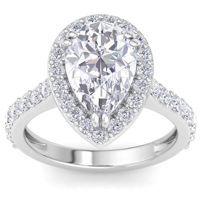 4 Carat Pear Shape Lab Grown Diamond Halo Engagement Ring in 14K 