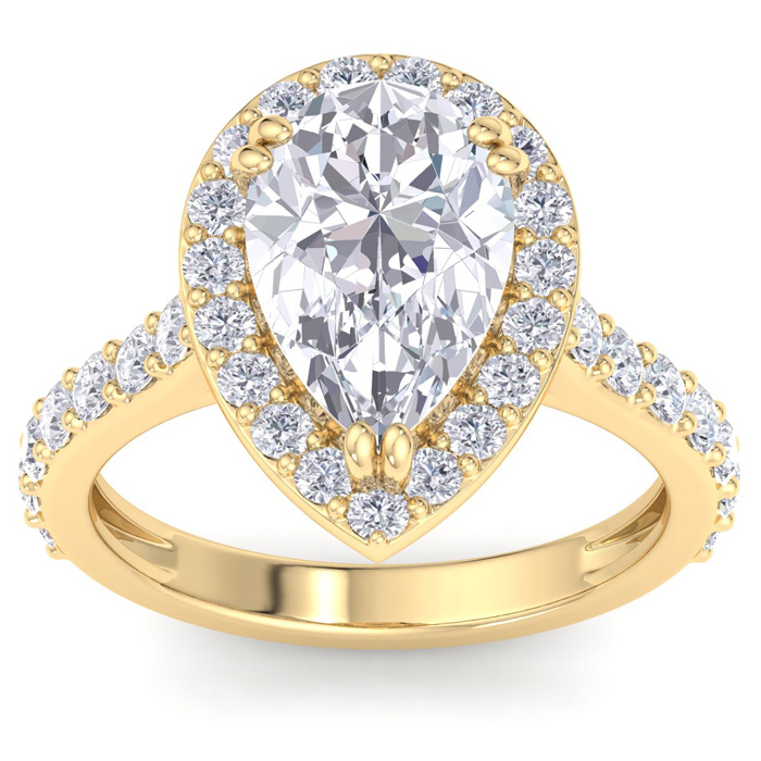 4 Carat Pear Shape Lab Grown Diamond Halo Engagement Ring in 14K Yellow Gold (5.6 g) (1 Color  VS2)  Size 9 by SuperJeweler