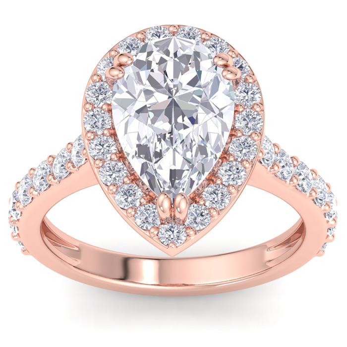 4 Carat Pear Shape Lab Grown Diamond Halo Engagement Ring in 14K Rose Gold (5.6 g) (1 Color  VS2)  Size 9.5 by SuperJeweler