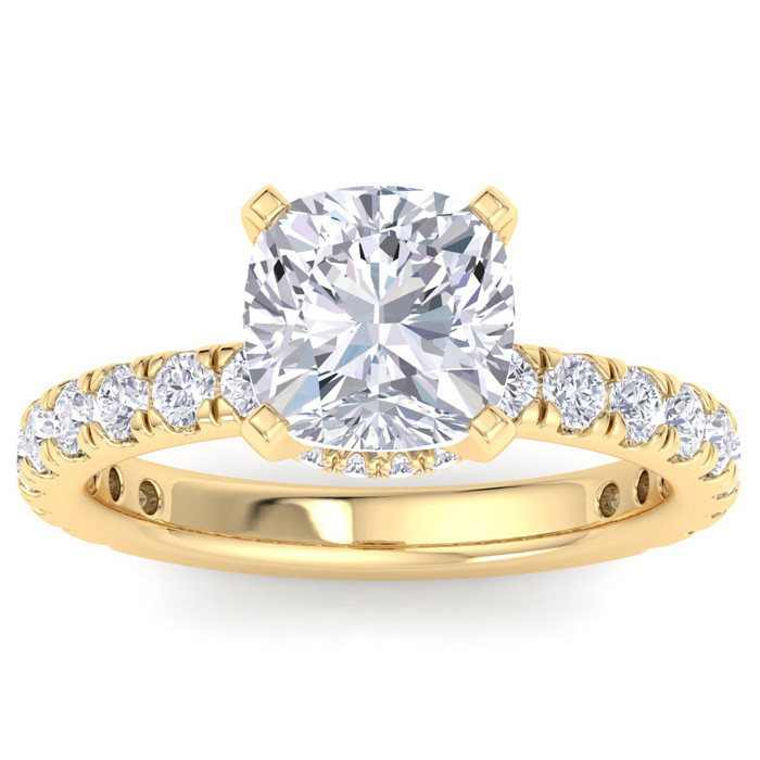 4 Carat Cushion Cut Lab Grown Diamond Hidden Halo Engagement Ring in 14K Yellow Gold (4.9 g) (1 Color  VS2)  Size 7.5 by SuperJeweler