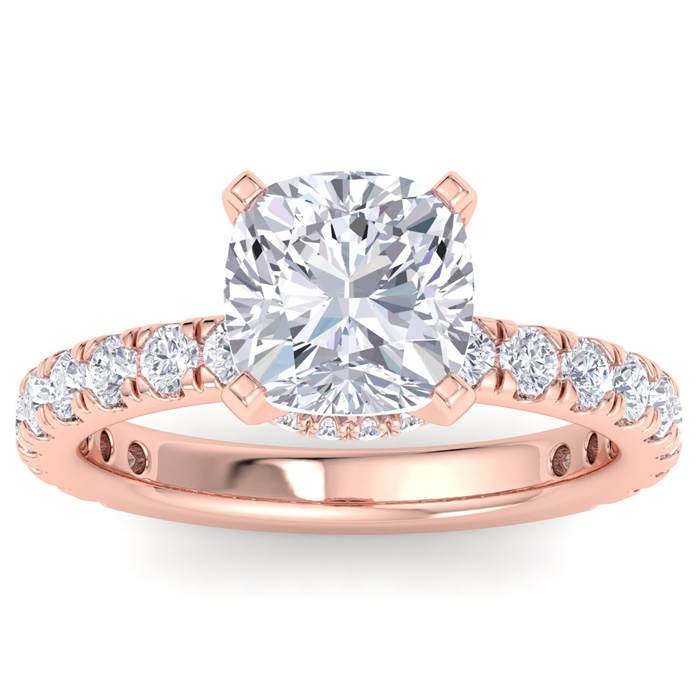 4 Carat Cushion Cut Lab Grown Diamond Hidden Halo Engagement Ring in 14K Rose Gold (4.9 g) (1 Color  VS2) by SuperJeweler