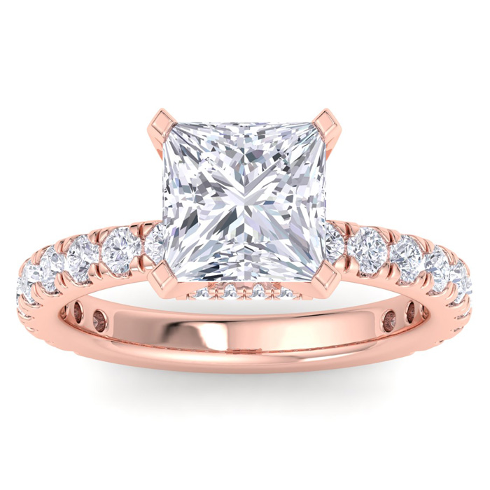 Princess Cut Square Halo Lab Diamond Engagement Ring Guard In 14K Rose Gold