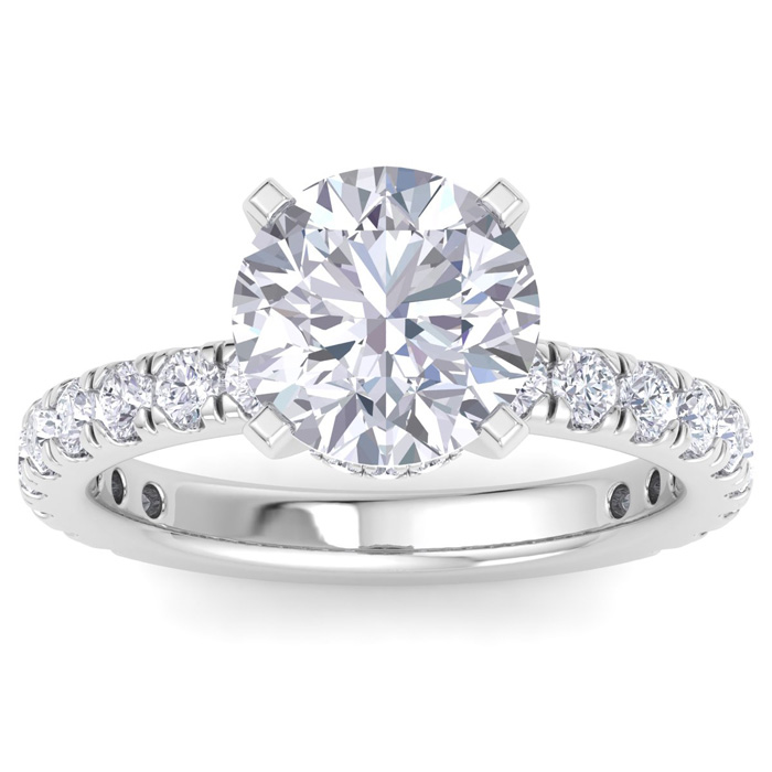 4 Carat Round Lab Grown Diamond Hidden Halo Engagement Ring in 14