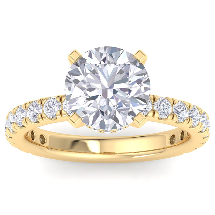 4 Carat Round Lab Grown Diamond Hidden Halo Engagement Ring in 14K Yellow Gold (4.9 g) (1 Color  VS2)  Size 5.5 by SuperJeweler