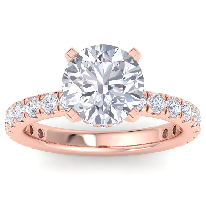 4 Carat Round Lab Grown Diamond Hidden Halo Engagement Ring in 14K Rose Gold (4.9 g) (1 Color  VS2)  Size 8 by SuperJeweler