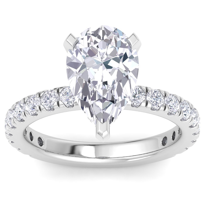 4 Carat Pear Shape Lab Grown Diamond Hidden Halo Engagement Ring in 14K White Gold (4.9 g) (1 Color  VS2)  Size 9.5 by SuperJeweler