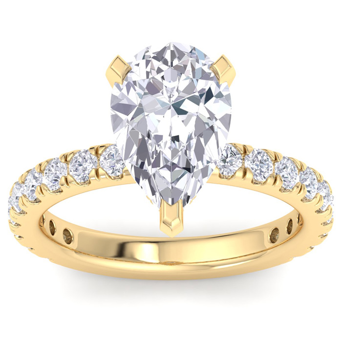 4 Carat Pear Shape Lab Grown Diamond Hidden Halo Engagement Ring in 14K Yellow Gold (4.9 g) (1 Color  VS2)  Size 7 by SuperJeweler