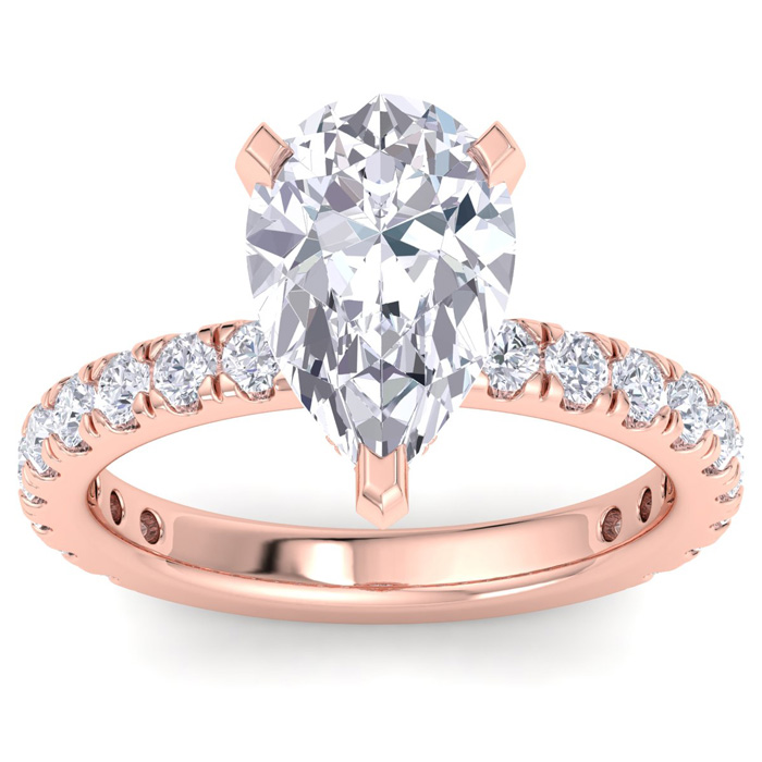 4 Carat Pear Shape Lab Grown Diamond Hidden Halo Engagement Ring in 14K Rose Gold (4.9 g) (1 Color  VS2)  Size 6 by SuperJeweler