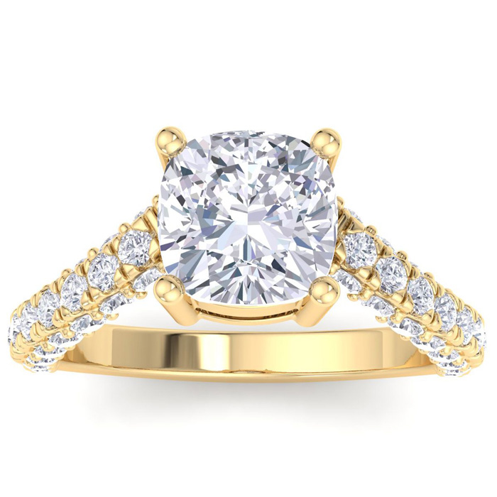 4 Carat Cushion Cut Lab Grown Diamond Curved Engagement Ring in 14K Yellow Gold (5 g) (1 Color  VS2)  Size 6.5 by SuperJeweler