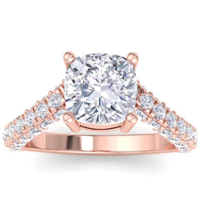 4 Carat Cushion Cut Lab Grown Diamond Curved Engagement Ring in 14K Rose Gold (5 g) (1 Color  VS2)  Size 6 by SuperJeweler