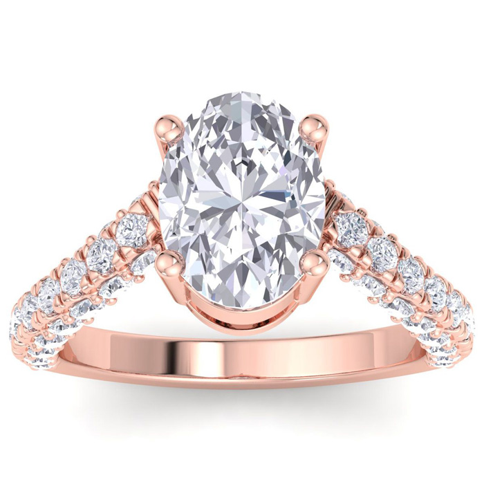 4 Carat Oval Shape Lab Grown Diamond Curved Engagement Ring in 14K Rose Gold (5.2 g) (1 Color  VS2)  Size 7 by SuperJeweler