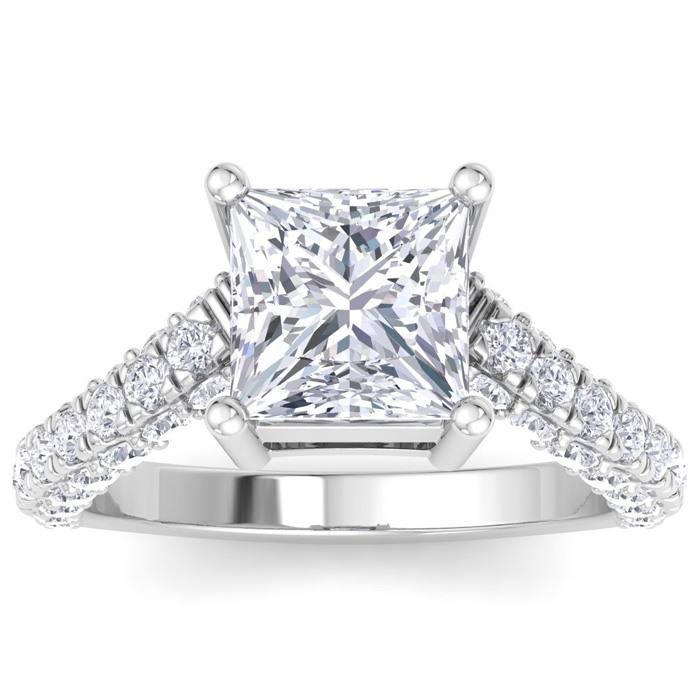 4 Carat Princess Cut Lab Grown Diamond Curved Engagement Ring in 14K White Gold (5.3 g) (1 Color  VS2)  Size 8 by SuperJeweler