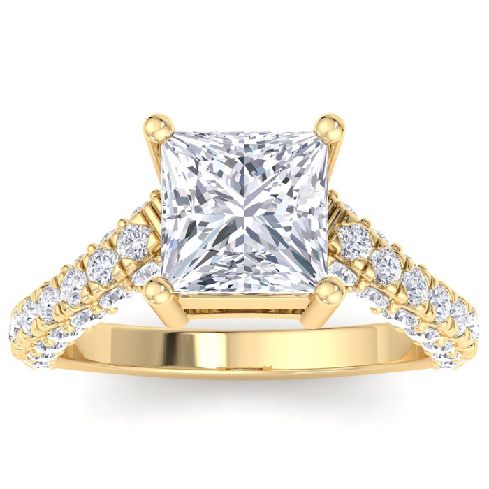 4 Carat Princess Cut Lab Grown Diamond Curved Engagement Ring in 14K Yellow Gold (5.3 g) (1 Color  VS2)  Size 8 by SuperJeweler