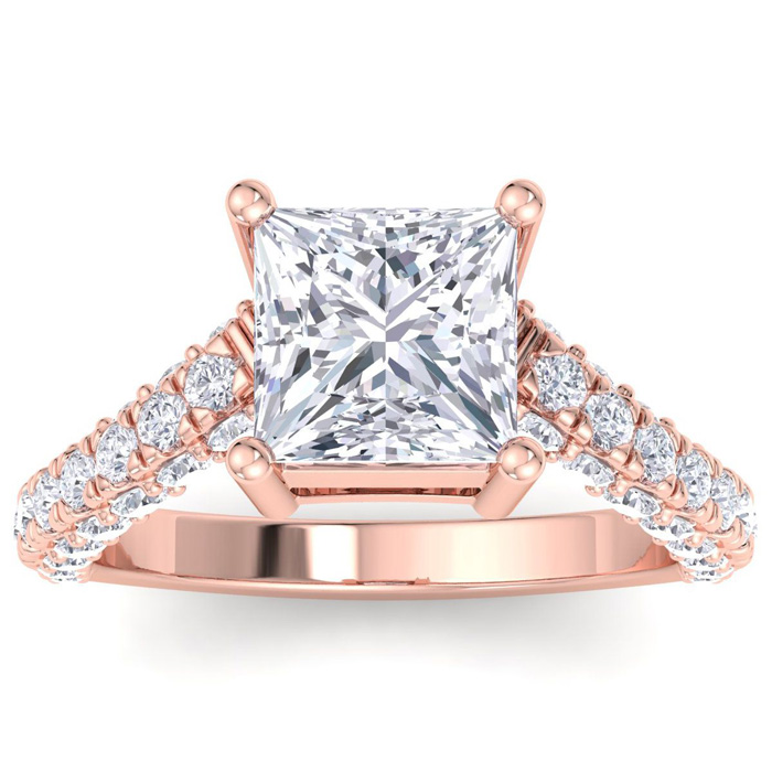 4 Carat Princess Cut Lab Grown Diamond Curved Engagement Ring in 14K Rose Gold (5.3 g) (1 Color  VS2)  Size 5.5 by SuperJeweler