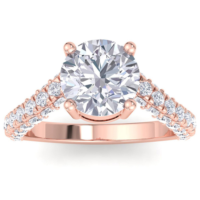 4 Carat Round Lab Grown Diamond Curved Engagement Ring in 14K Rose Gold (5.2 g) (1 Color  VS2)  Size 7.5 by SuperJeweler