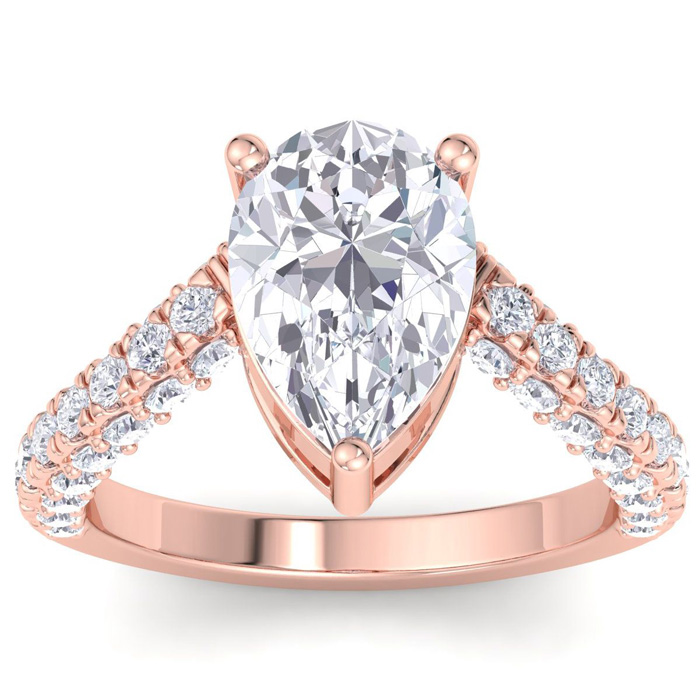 4 Carat Pear Shape Lab Grown Diamond Curved Engagement Ring in 14K Rose Gold (5 g) (1 Color  VS2)  Size 4 by SuperJeweler