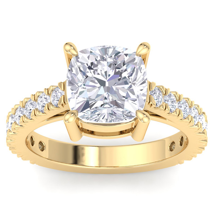 5 Carat Cushion Cut Lab Grown Diamond Classic Engagement Ring in 14K Yellow Gold (5.6 g) (1 Color  VS2)  Size 9.5 by SuperJeweler