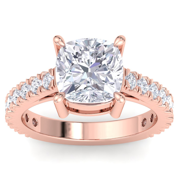 5 Carat Cushion Cut Lab Grown Diamond Classic Engagement Ring in 14K Rose Gold (5.6 g) (1 Color  VS2)  Size 6.5 by SuperJeweler