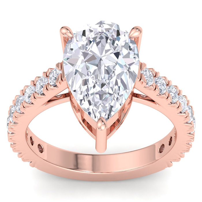 5 Carat Pear Shape Lab Grown Diamond Classic Engagement Ring in 14K Rose Gold (5.6 g) (1 Color  VS2)  Size 9.5 by SuperJeweler