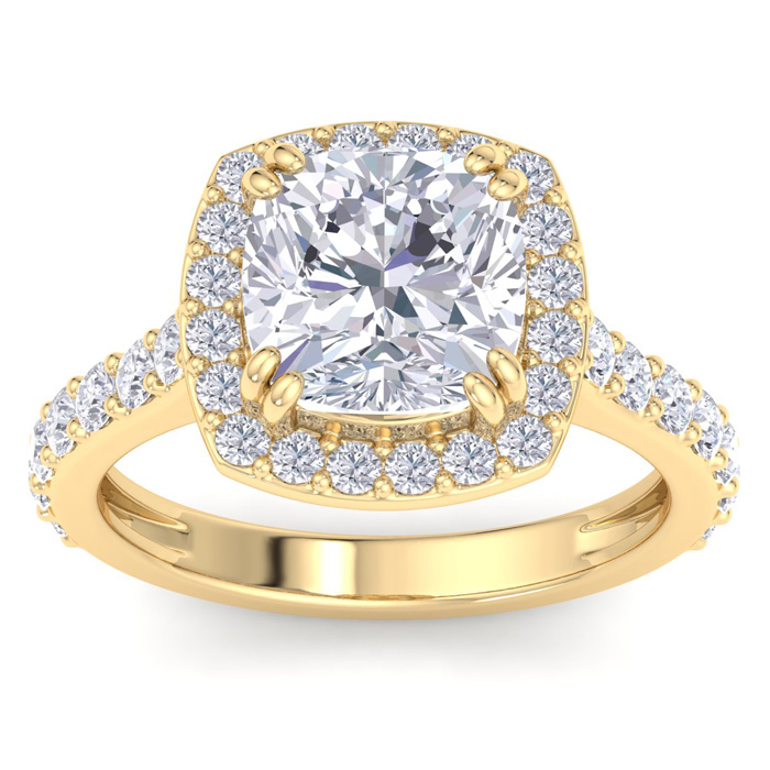 5 Carat Cushion Cut Lab Grown Diamond Halo Engagement Ring in 14K Yellow Gold (5.8 g) (1 Color  VS2)  Size 9.5 by SuperJeweler