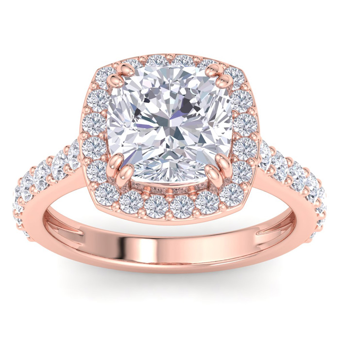 5 Carat Cushion Cut Lab Grown Diamond Halo Engagement Ring in 14K Rose Gold (5.8 g) (1 Color  VS2)  Size 5.5 by SuperJeweler