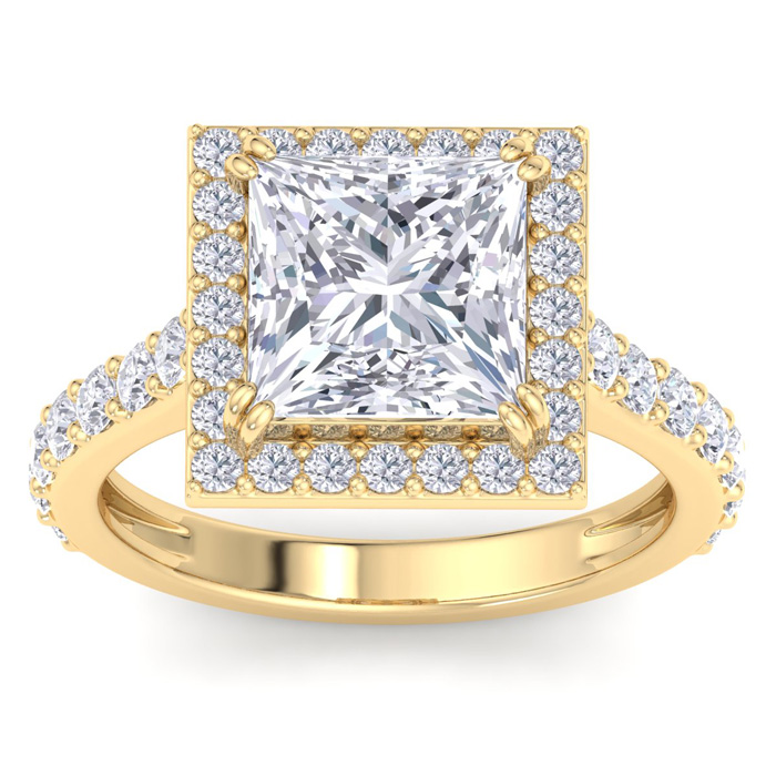 5 Carat Princess Cut Lab Grown Diamond Halo Engagement Ring in 14K Yellow Gold (5.8 g) (1 Color  VS2)  Size 6.5 by SuperJeweler