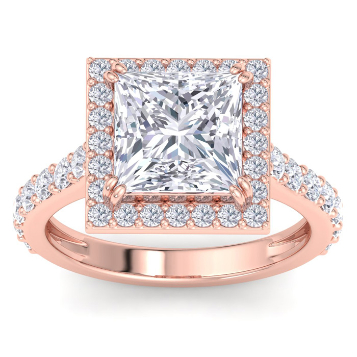 5 Carat Princess Cut Lab Grown Diamond Halo Engagement Ring in 14K Rose Gold (5.8 g) (1 Color  VS2)  Size 4 by SuperJeweler