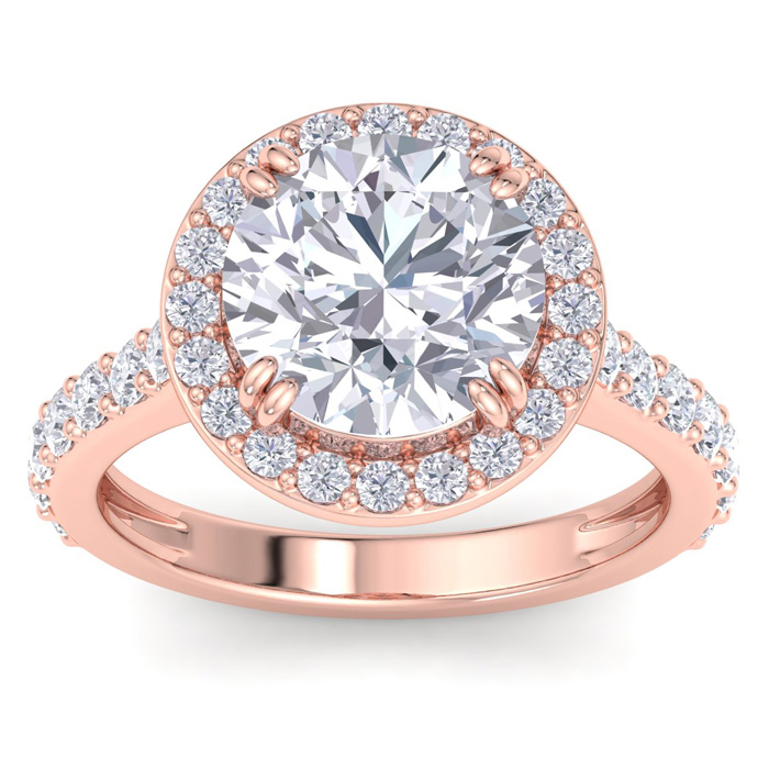 5 Carat Round Lab Grown Diamond Halo Engagement Ring in 14K Rose Gold (5.9 g) (1 Color  VS2)  Size 4 by SuperJeweler